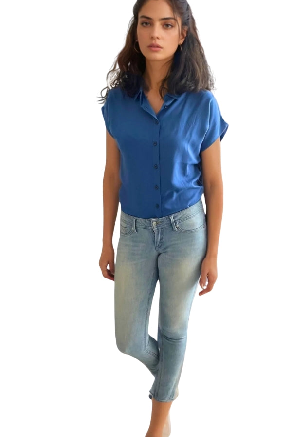 Camisa de manga corta con botones Parliament azul