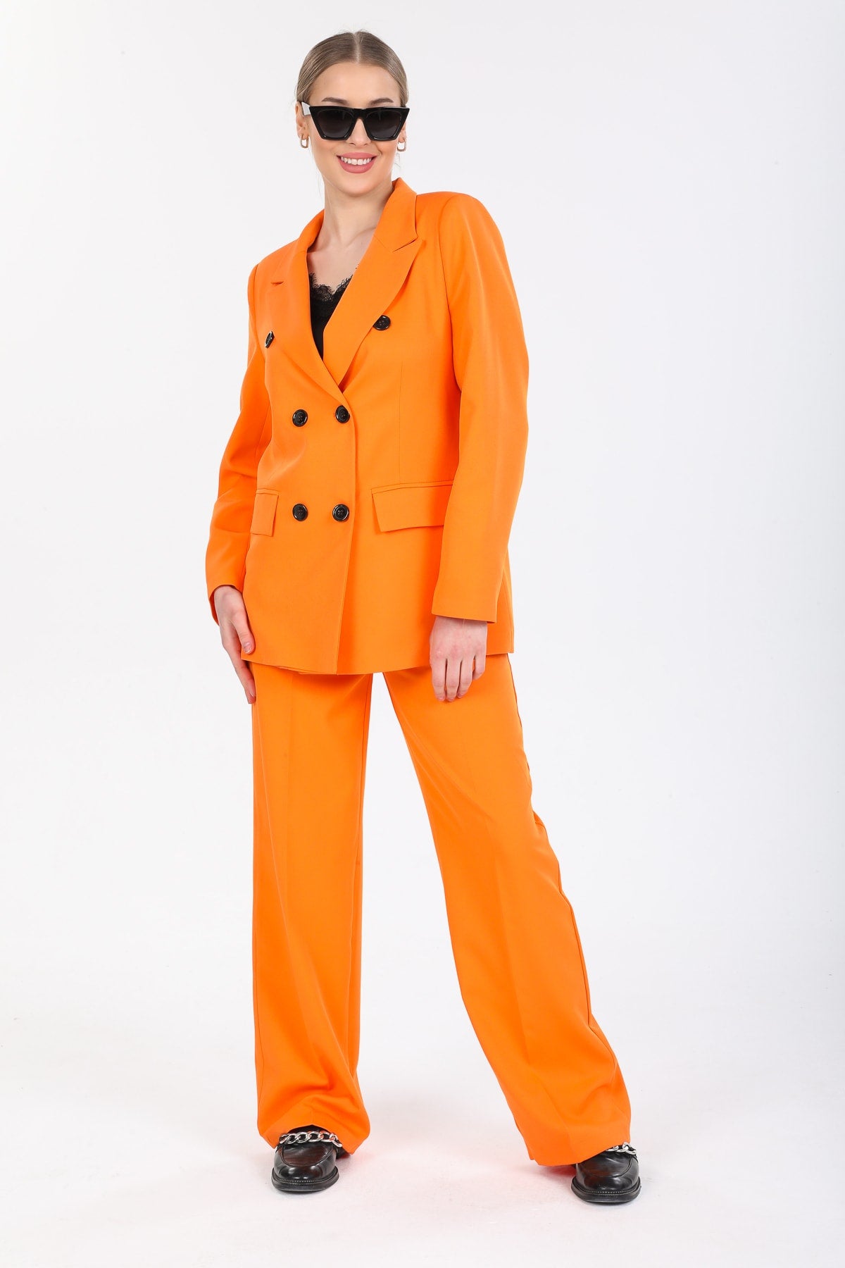 Cadence Women's Double-Breasted Oversized Jacket - Orange - product image 7