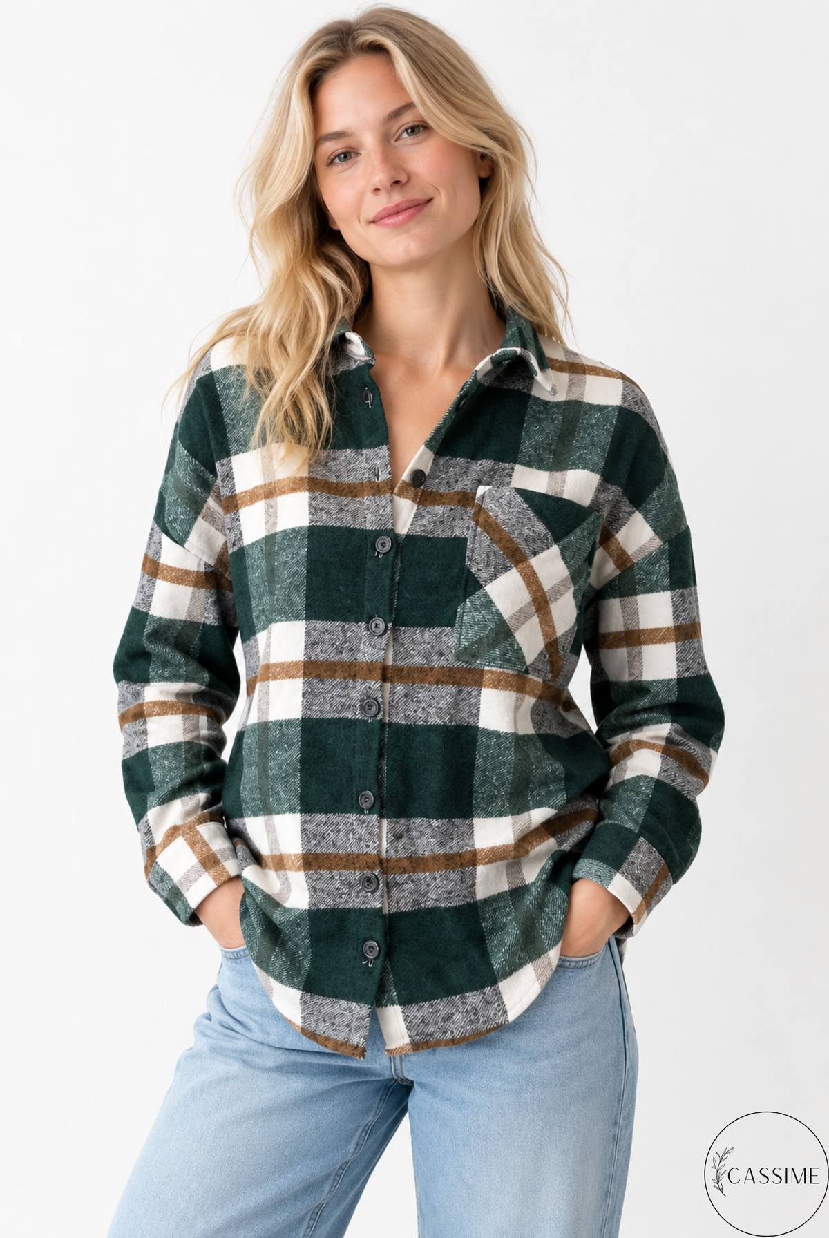 Tony Khaki Brown Cotton Plaid Shacket