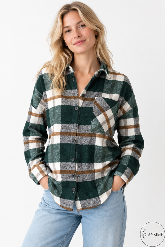Tony Khaki Brown Cotton Plaid Shacket