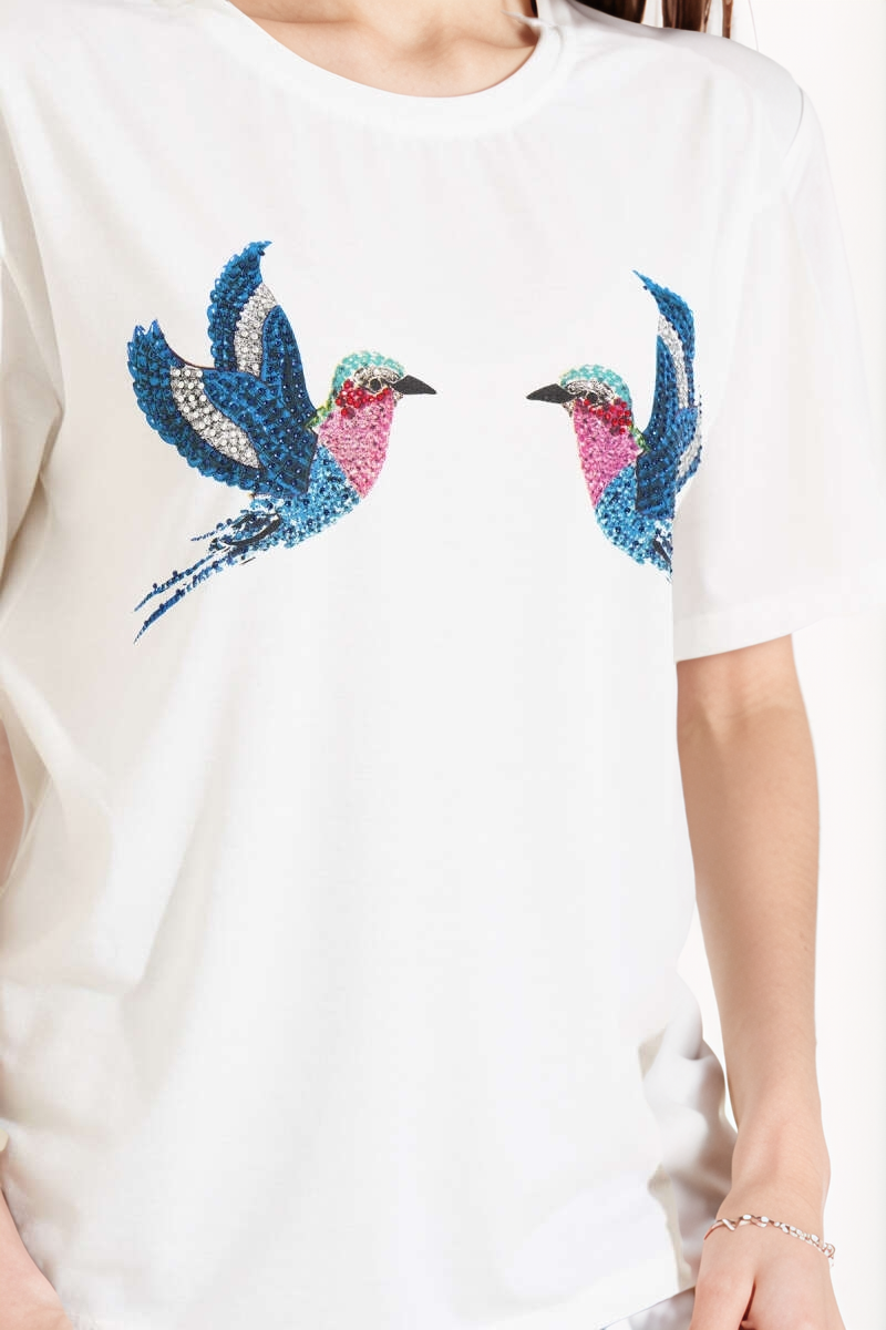 Camiseta Tilda Cactus Floral de Algodón con Lentejuelas - Negro