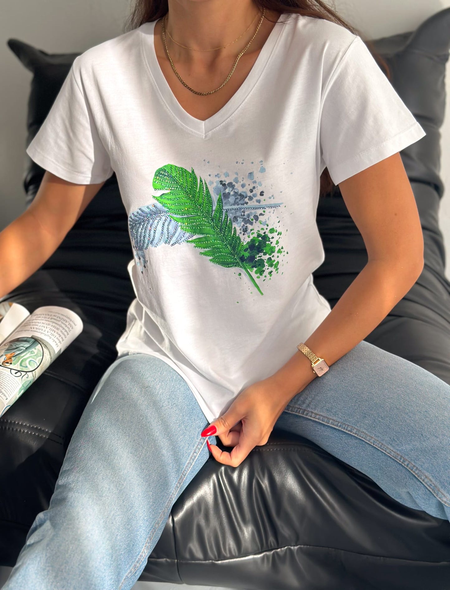 Tilda White Sequin Cotton Short Sleeve T-Shirt
