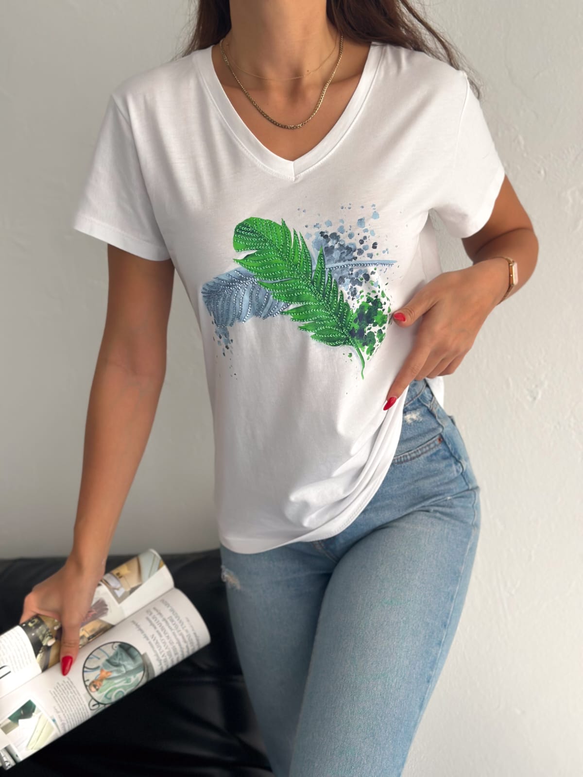 Tilda White Sequin Cotton Short Sleeve T-Shirt