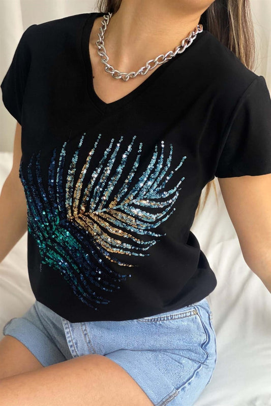Tilda Sequined Palm Cotton T-shirt