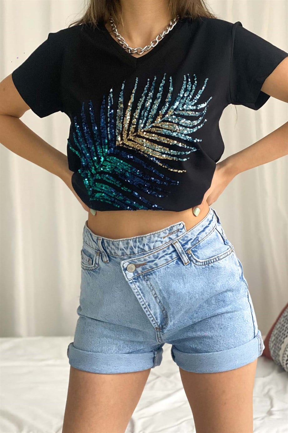 Tilda Sequined Palm Cotton T-shirt