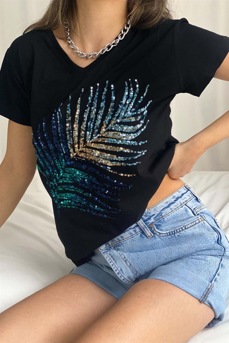 Tilda Sequined Palm Cotton T-shirt