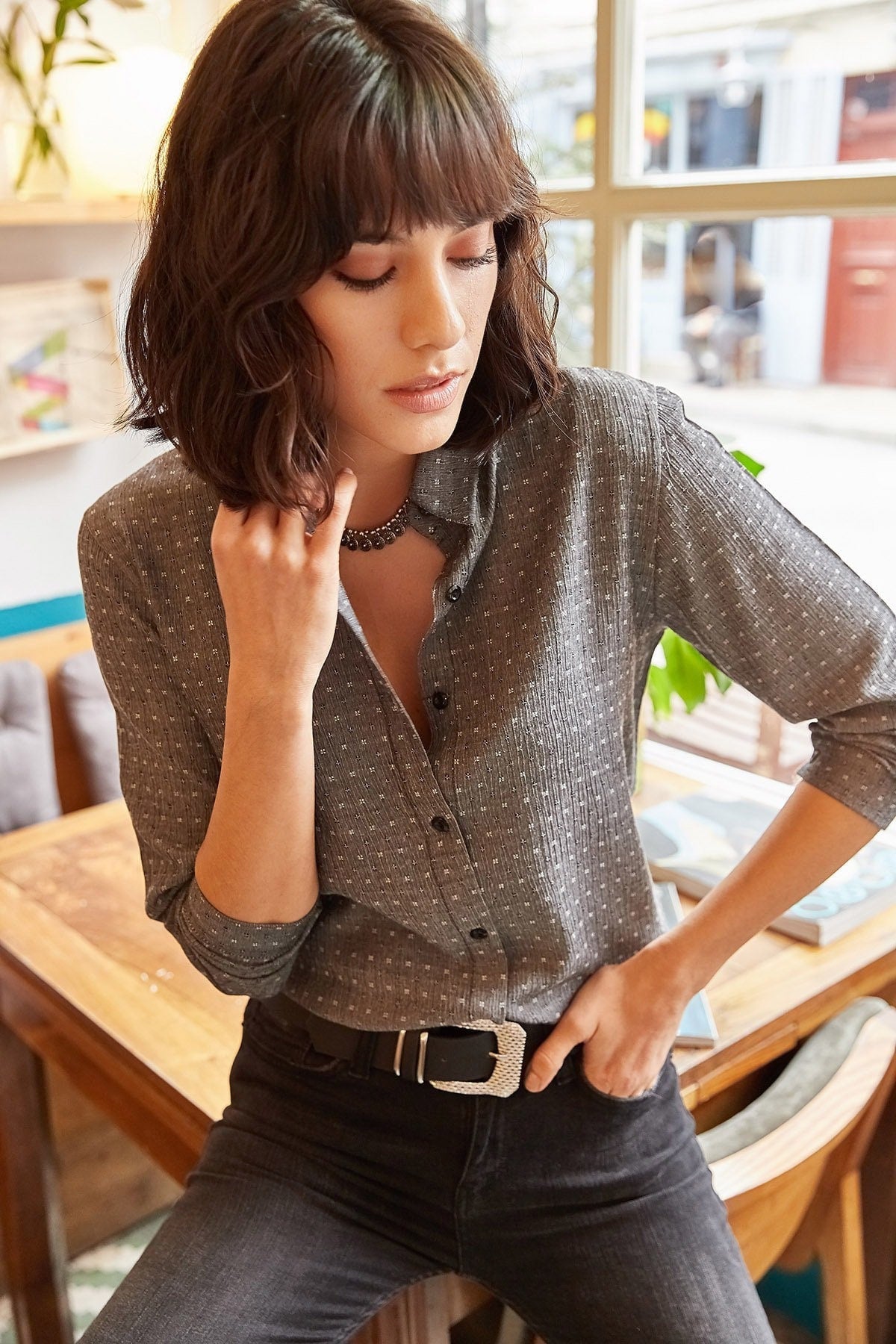 Blusa de manga larga Eleanor Gray Designer