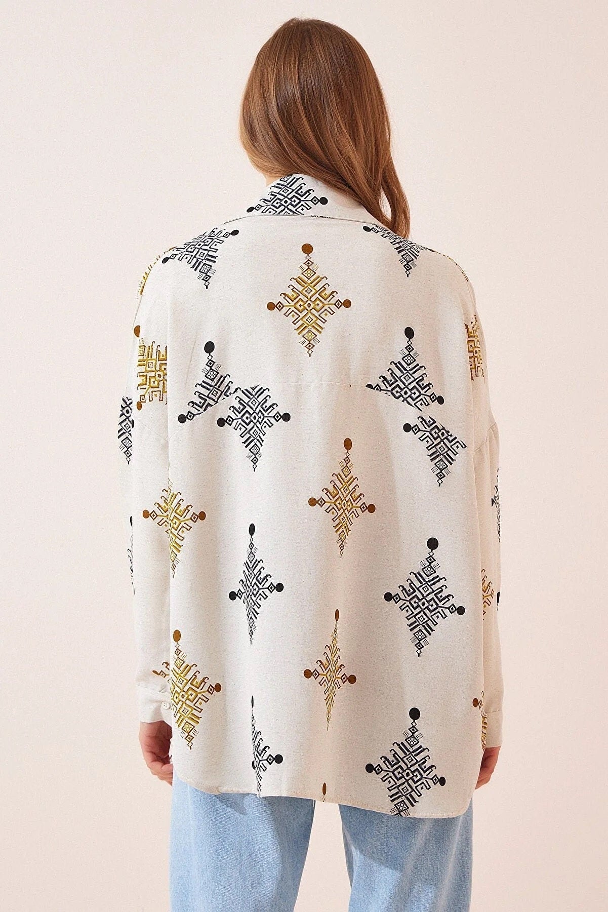 Camisa con botones de lino y estampado geométrico Lola