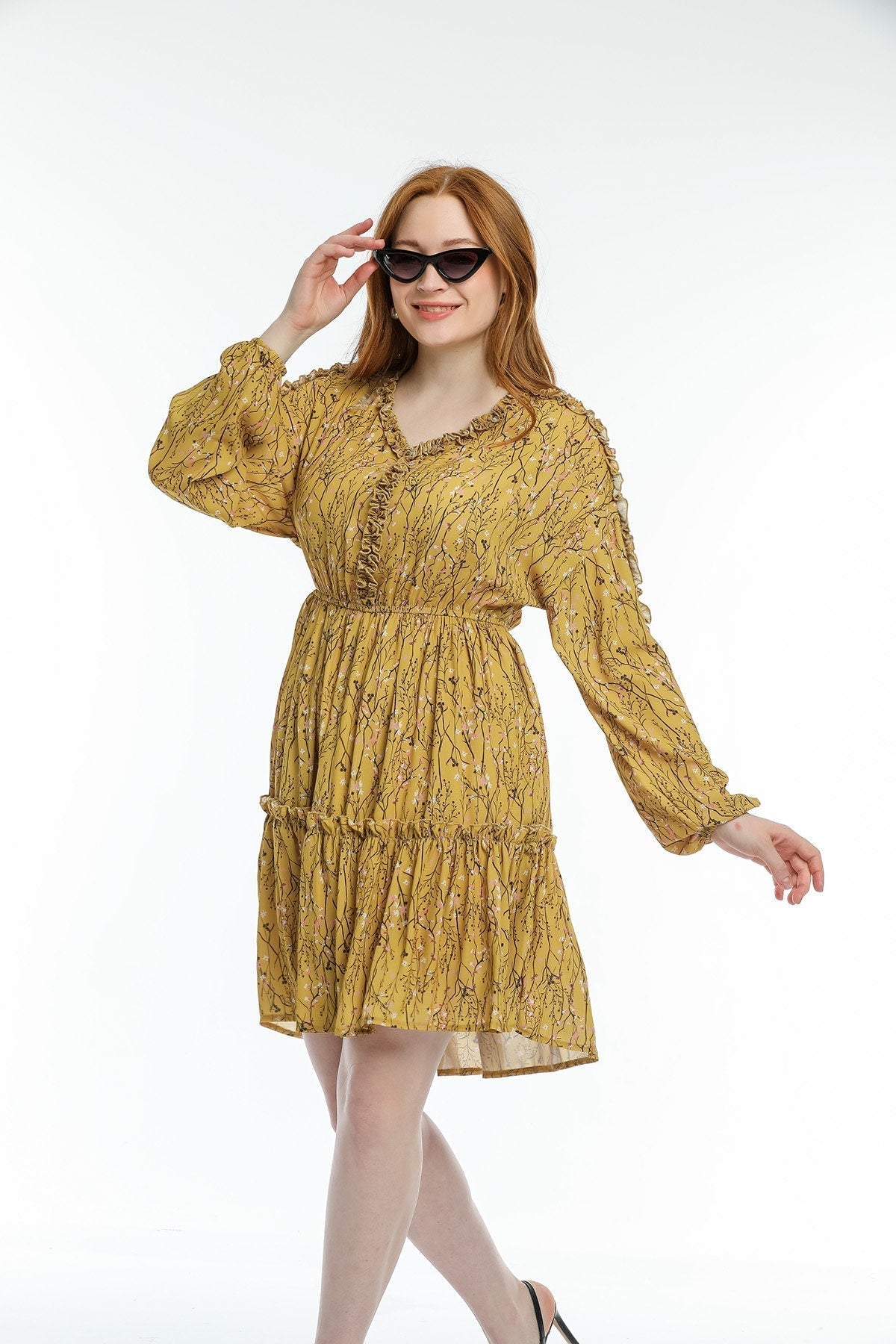 Şifon Çiçekli Elbise