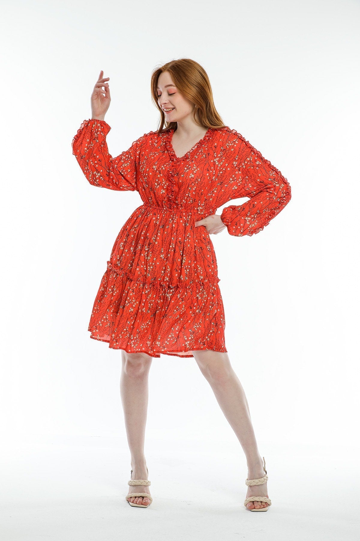 Şifon Çiçekli Elbise