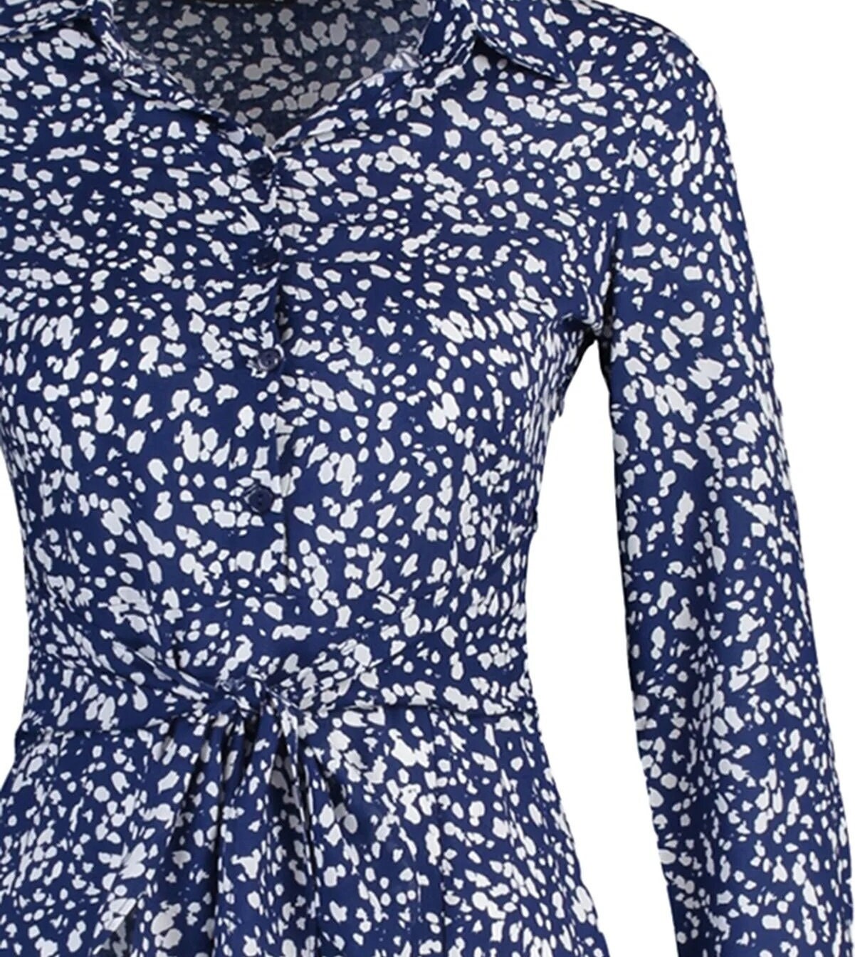 Vestido camisero midi de tela vaporosa con abertura y estampado floral azul