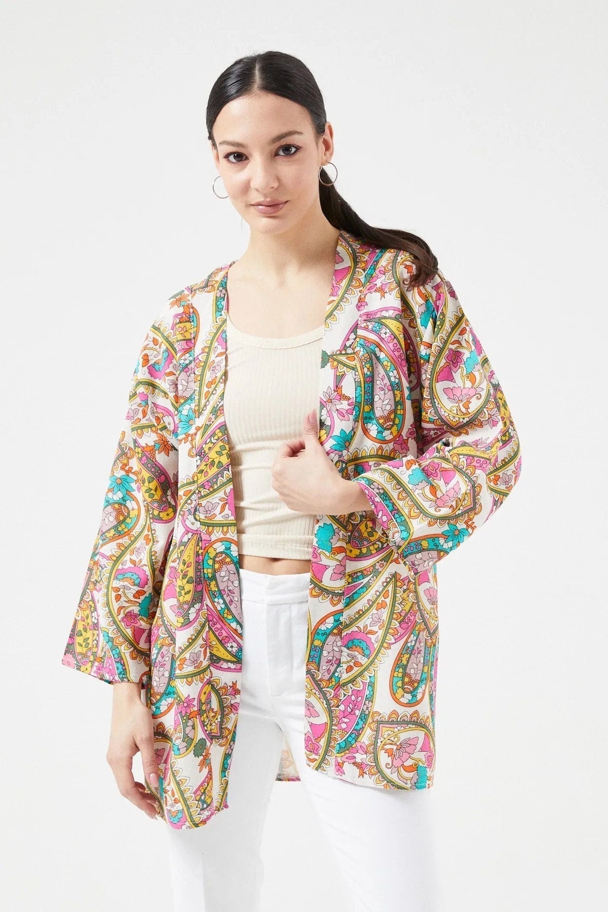 Kimono Patricia étnico colorido de lino