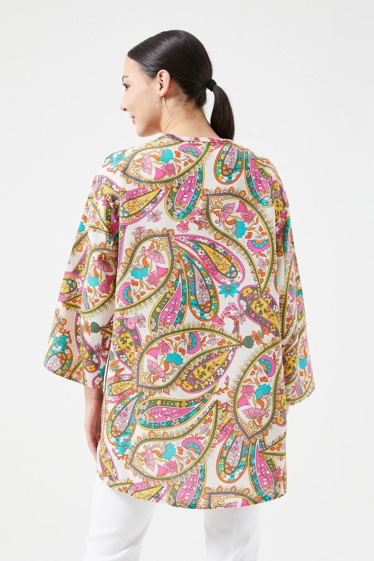 Kimono Patricia étnico colorido de lino