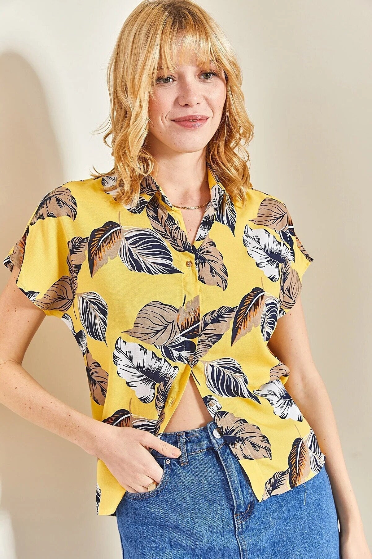 Sunny Tropics Yellow Short Sleeve Blouse