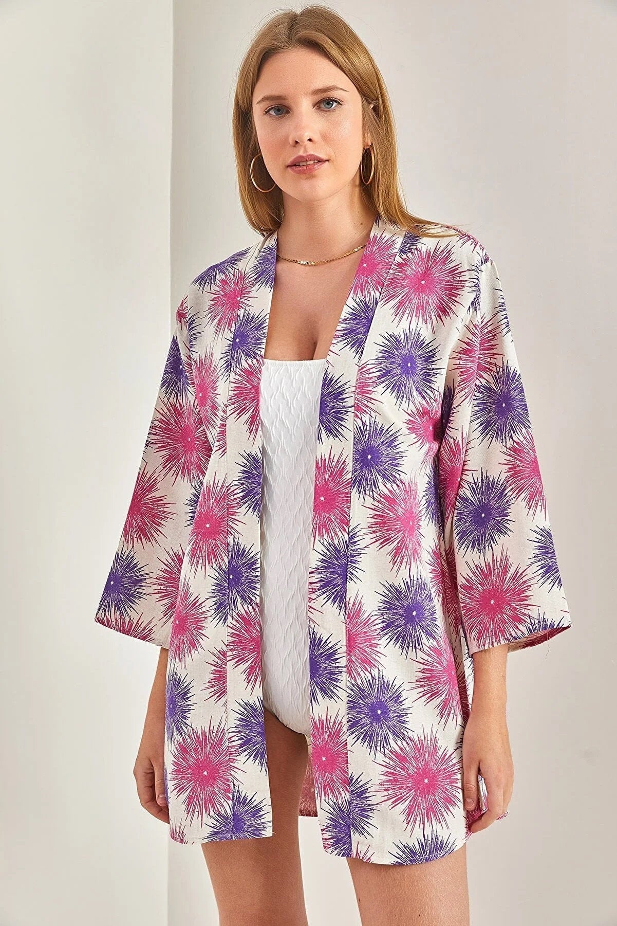 Kimono de lino colorido rosa fucsia Patricia