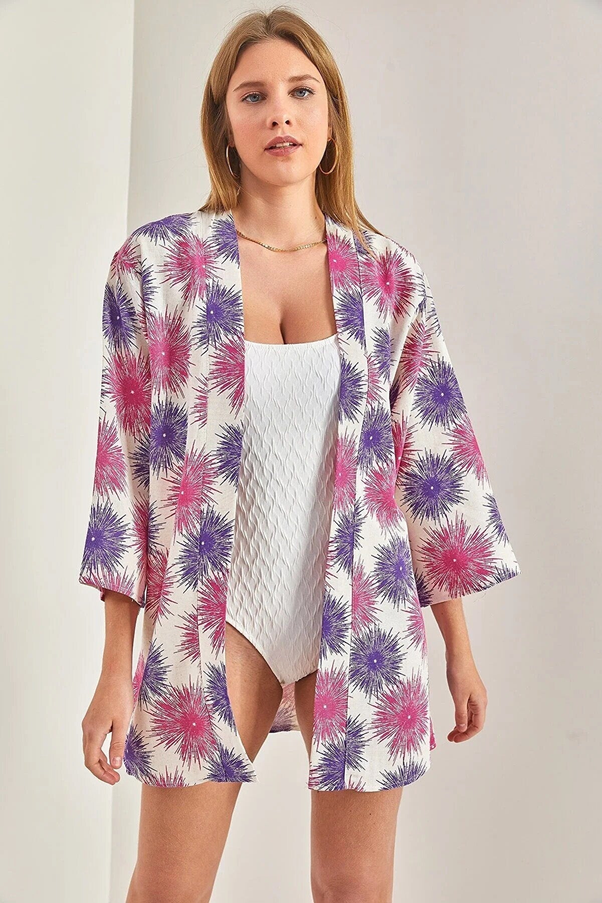 Kimono de lino colorido rosa fucsia Patricia