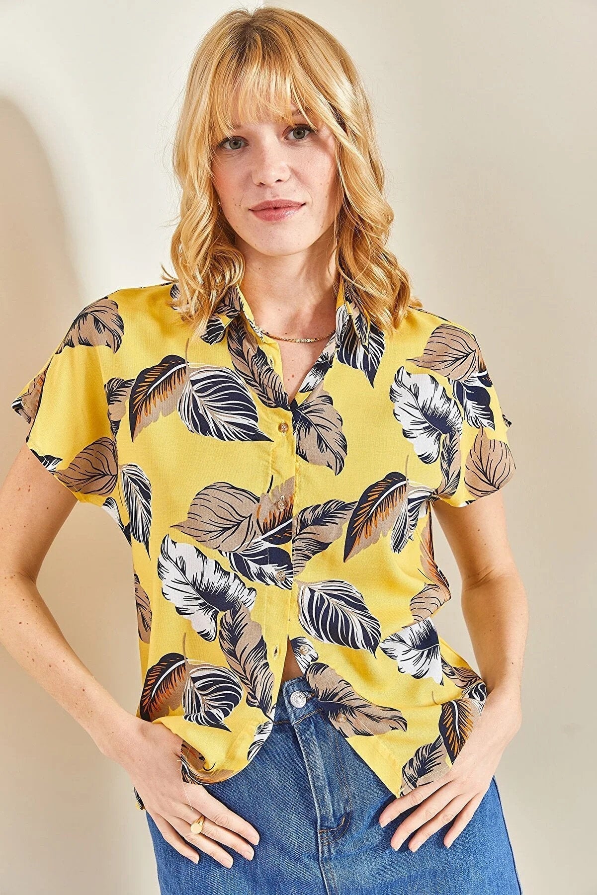 Sunny Tropics Yellow Short Sleeve Blouse