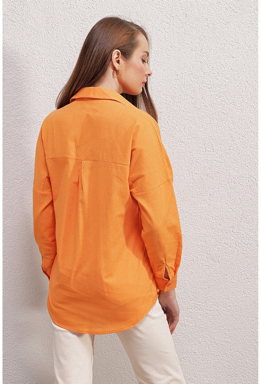 Blusa de lino naranja