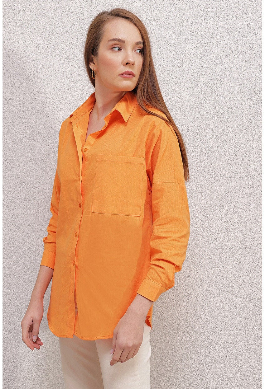 Blusa de lino naranja