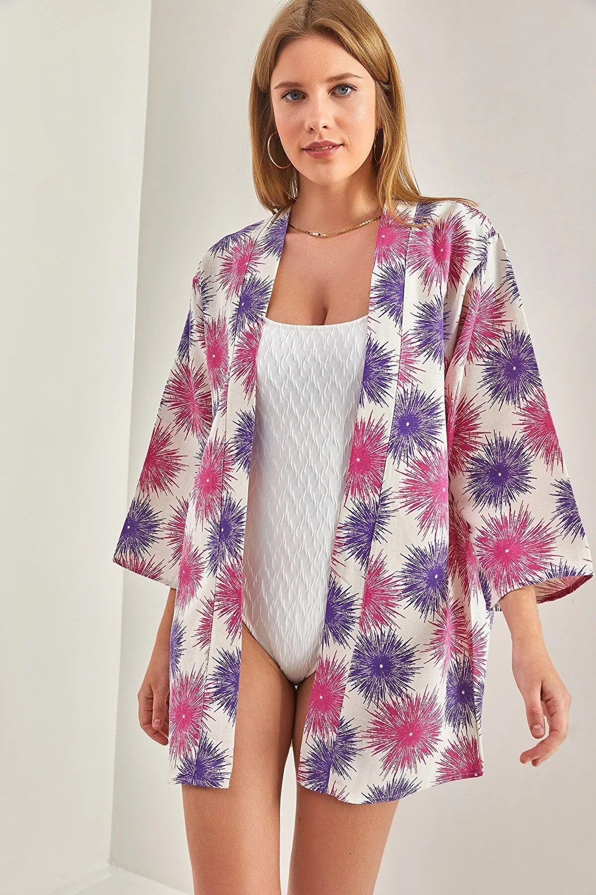 Kimono de lino colorido rosa fucsia Patricia