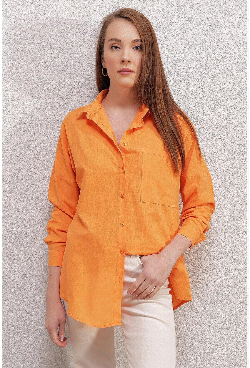 Blusa de lino naranja