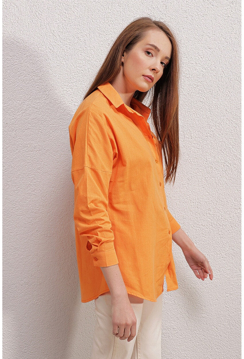 Blusa de lino naranja