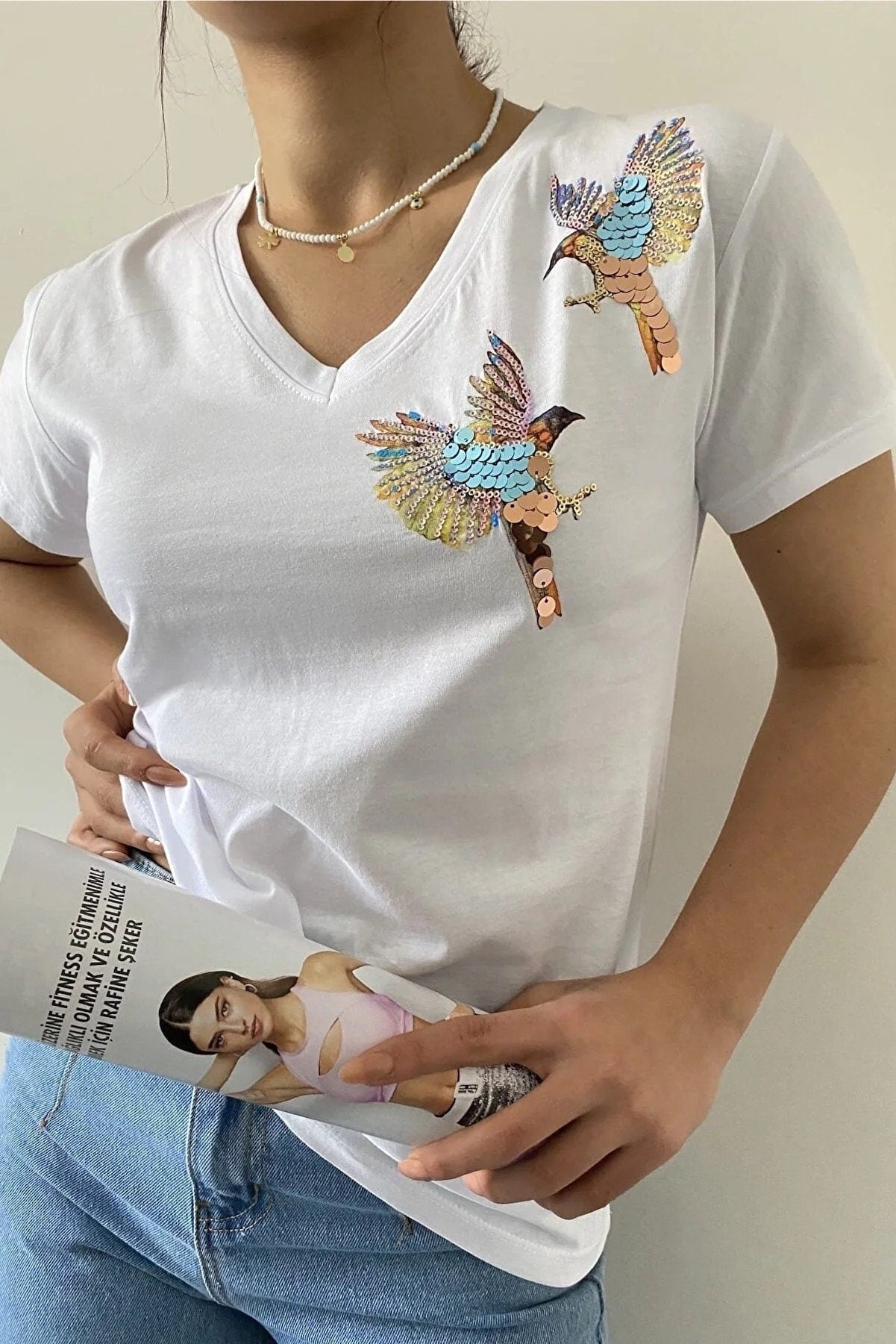 Tilda Bird Embroidered Cotton Short Sleeve T-Shirt - White