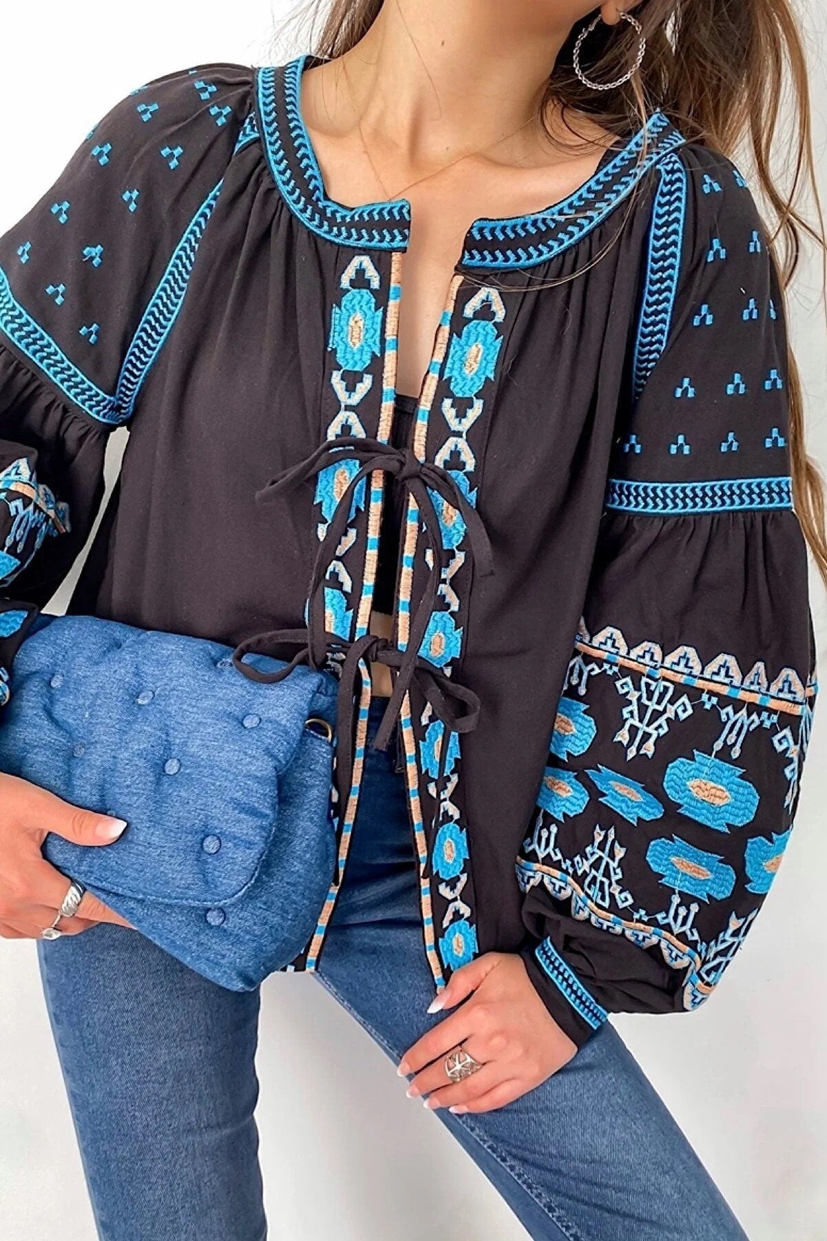 Bohemian Style Embroidered Blouse Cardigan