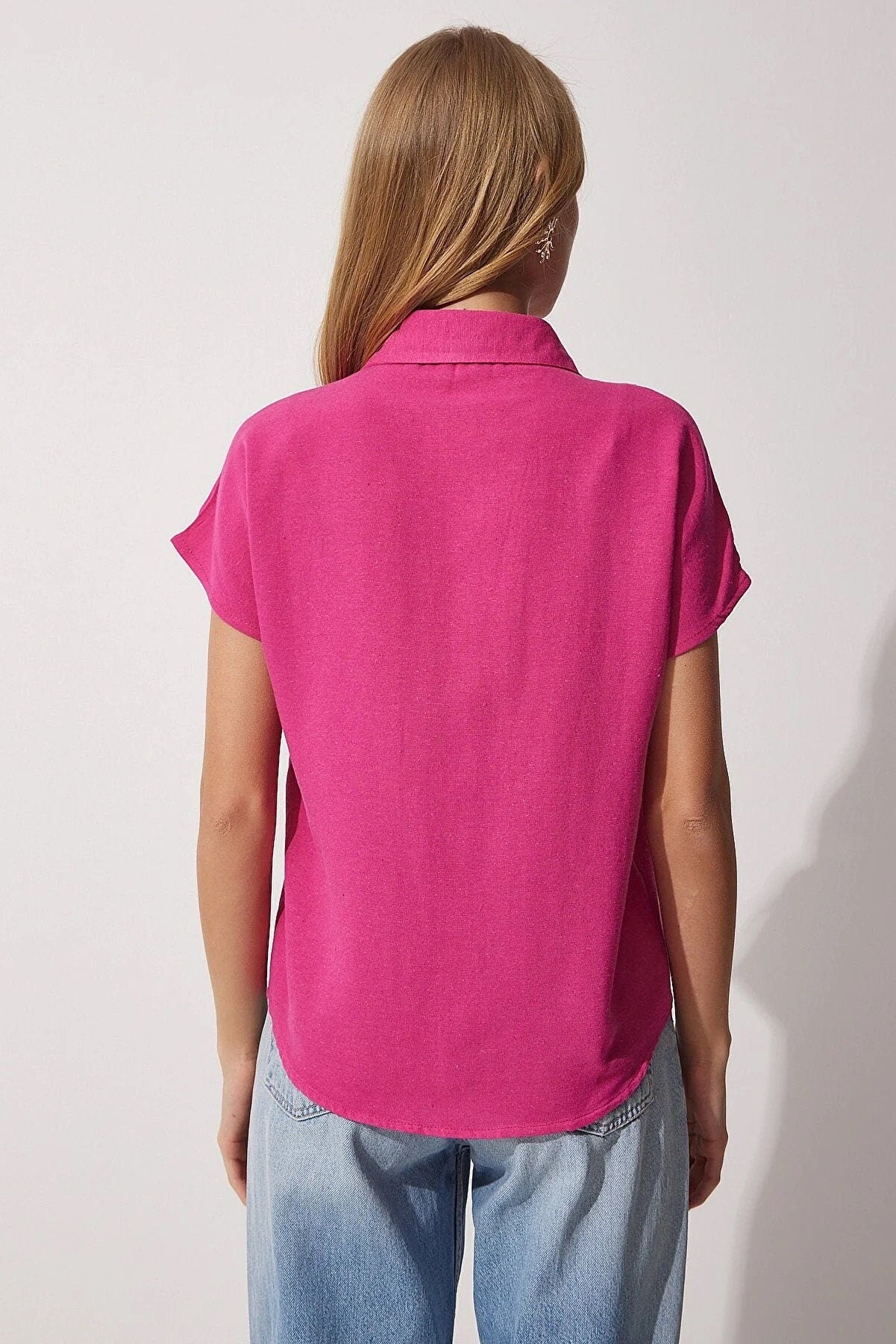 Camila Fuschia Linen Short Sleeve Button-Down Shirt