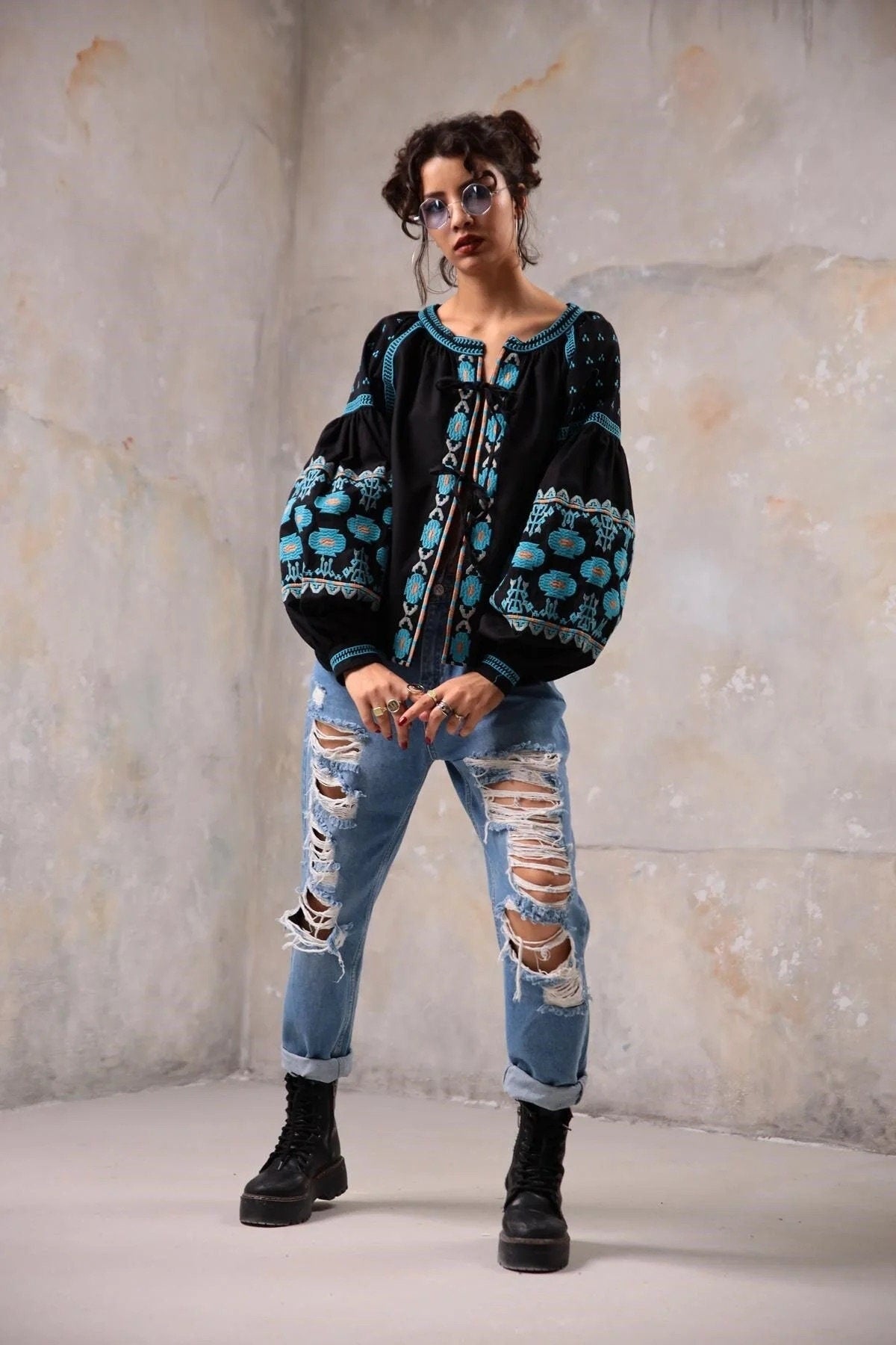 Bohemian Style Embroidered Blouse Cardigan