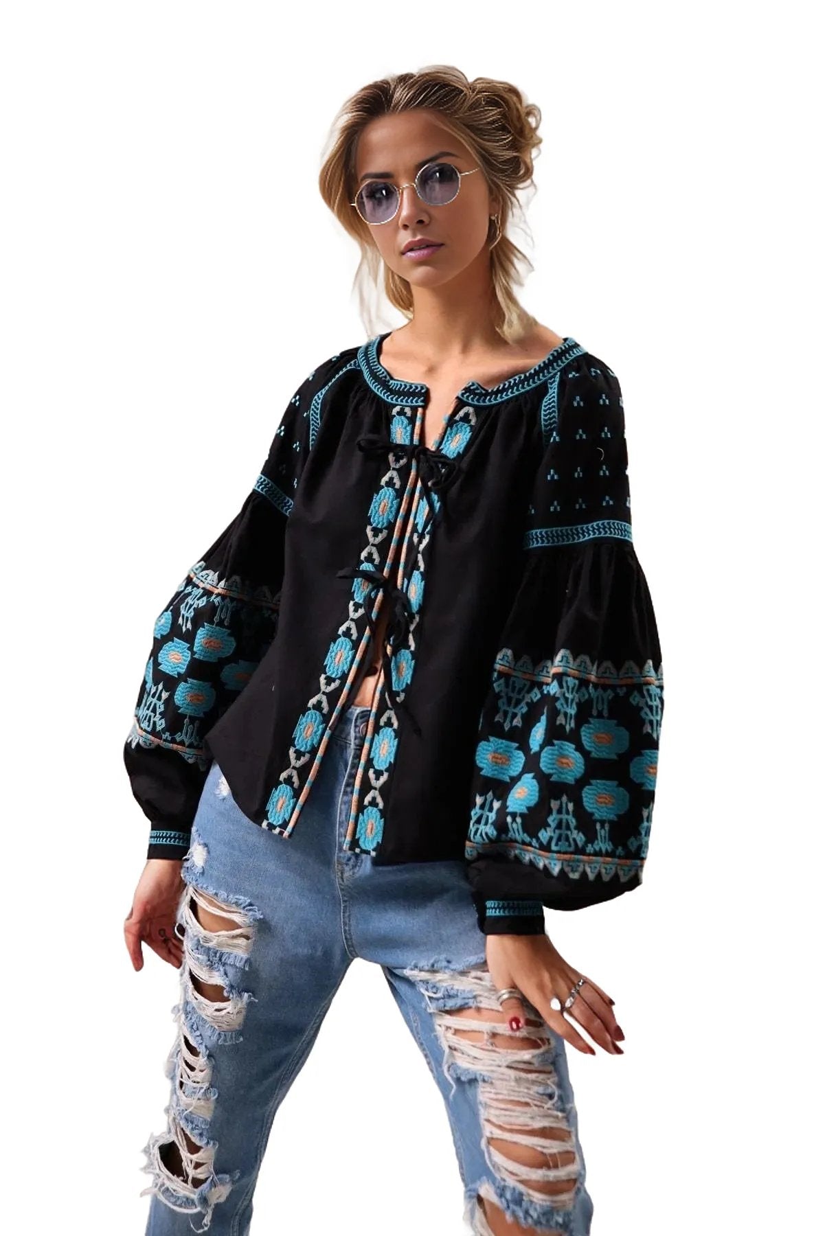 Bohemian Style Embroidered Blouse Cardigan