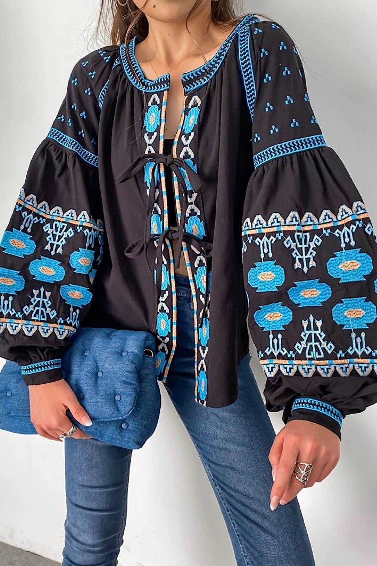 Bohemian Style Embroidered Blouse Cardigan