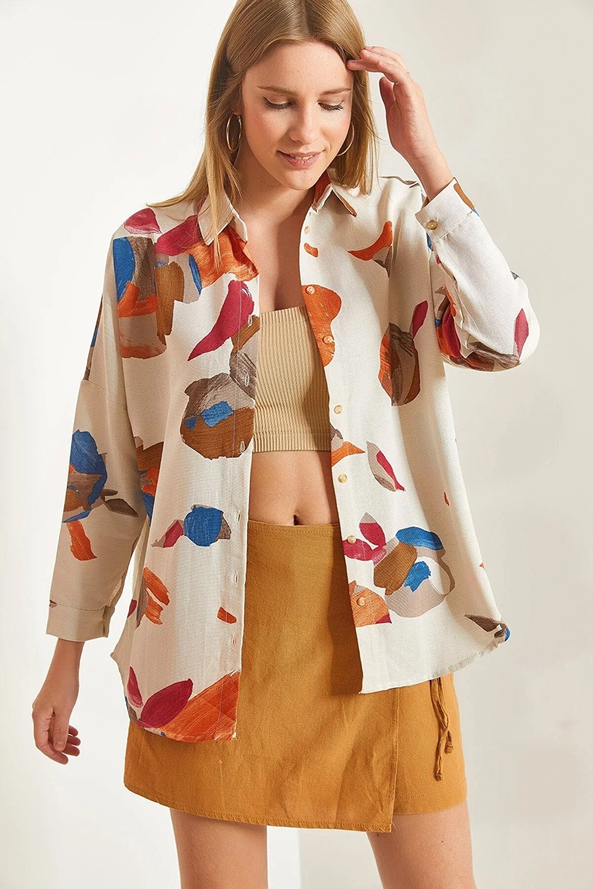 Blusa de lino de manga larga con estampado Lola Palette