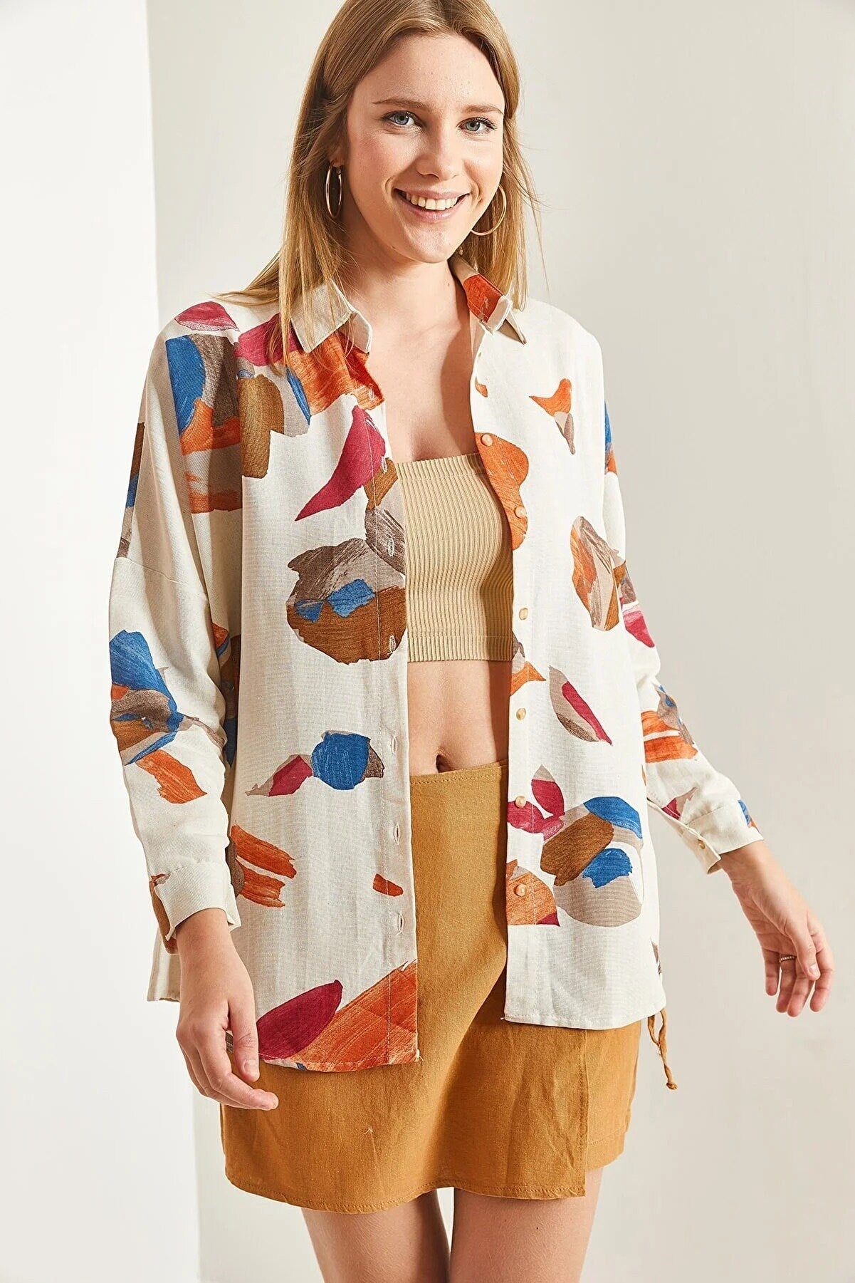 Blusa de lino de manga larga con estampado Lola Palette