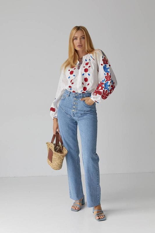 Kırmızı & Mavi İşlemeli Vyshyvanka Bluz