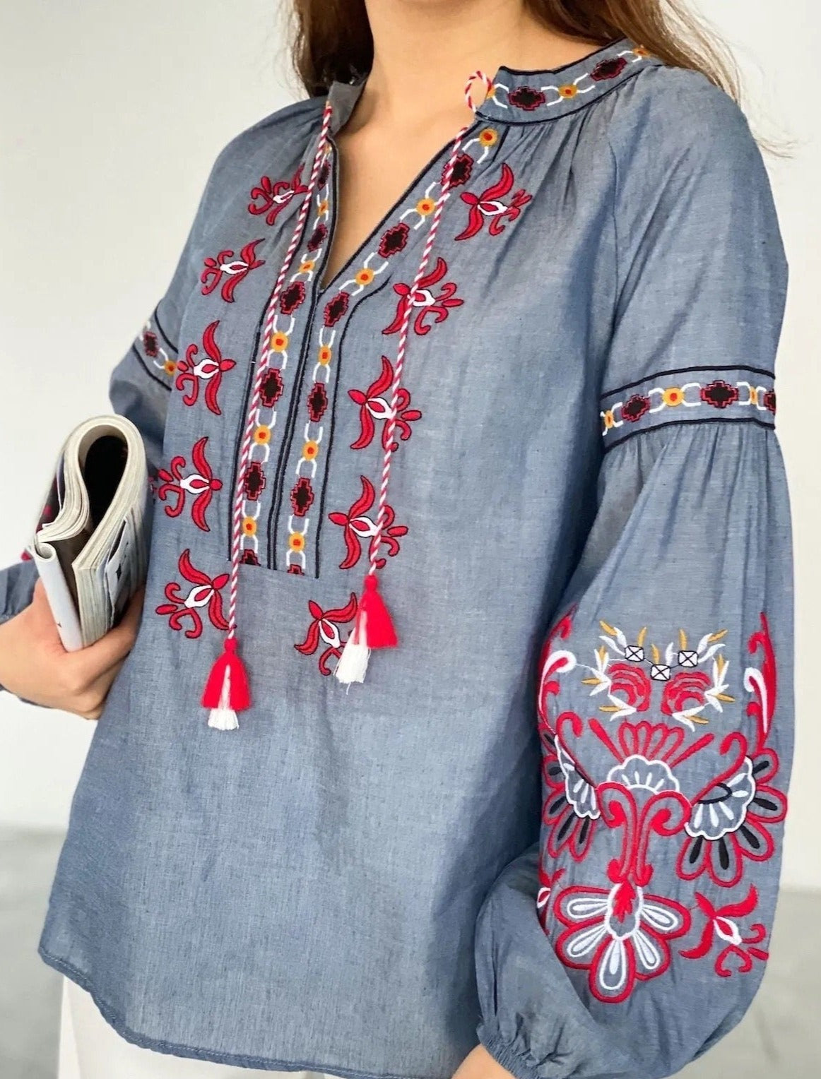 Bohemian Ethnic Ukrainian Cotton Vyshyvanka Blouse