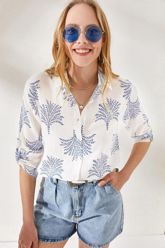 Verona Blue Designer Linen Blouse