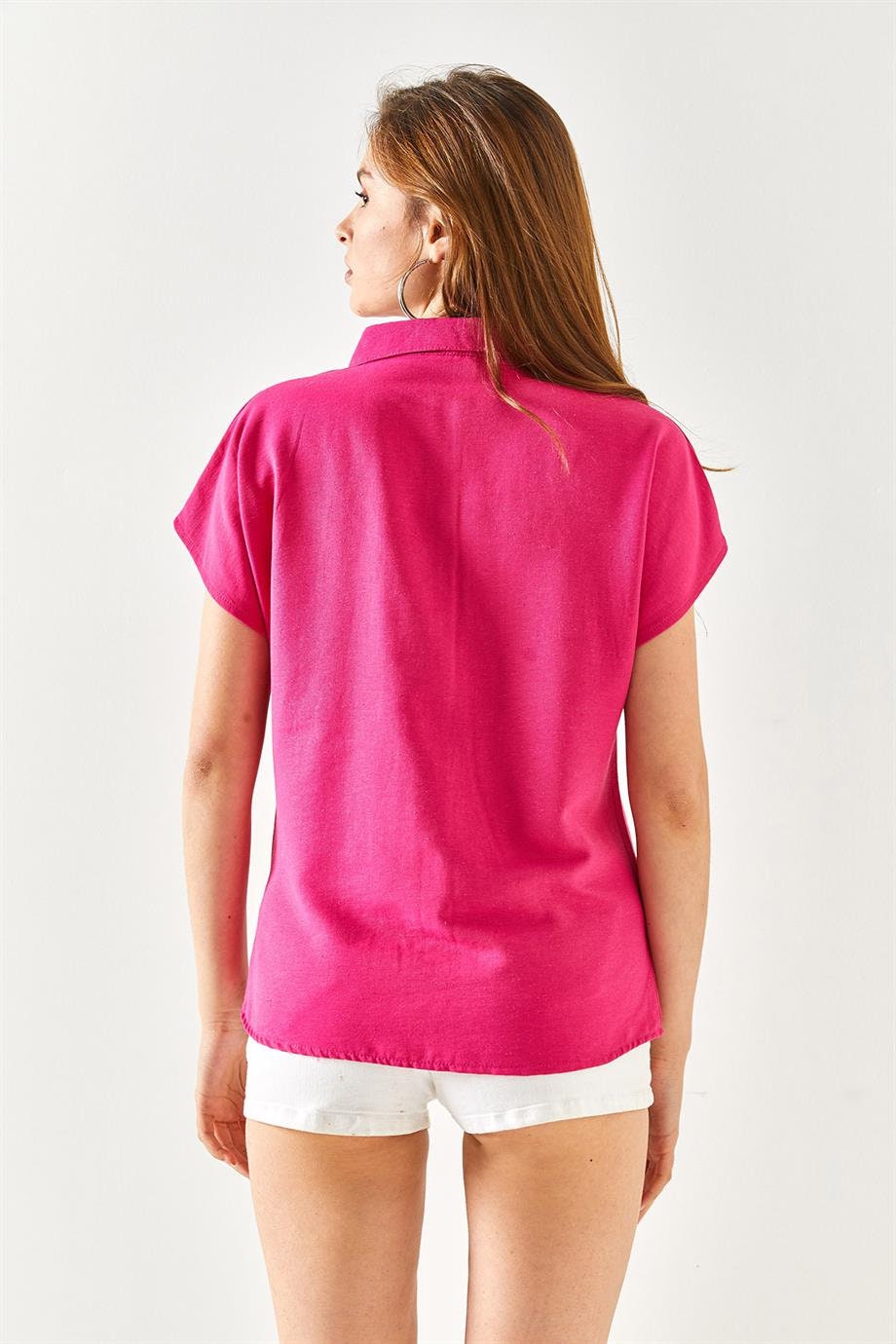 Camila Fuschia Linen Short Sleeve Button-Down Shirt