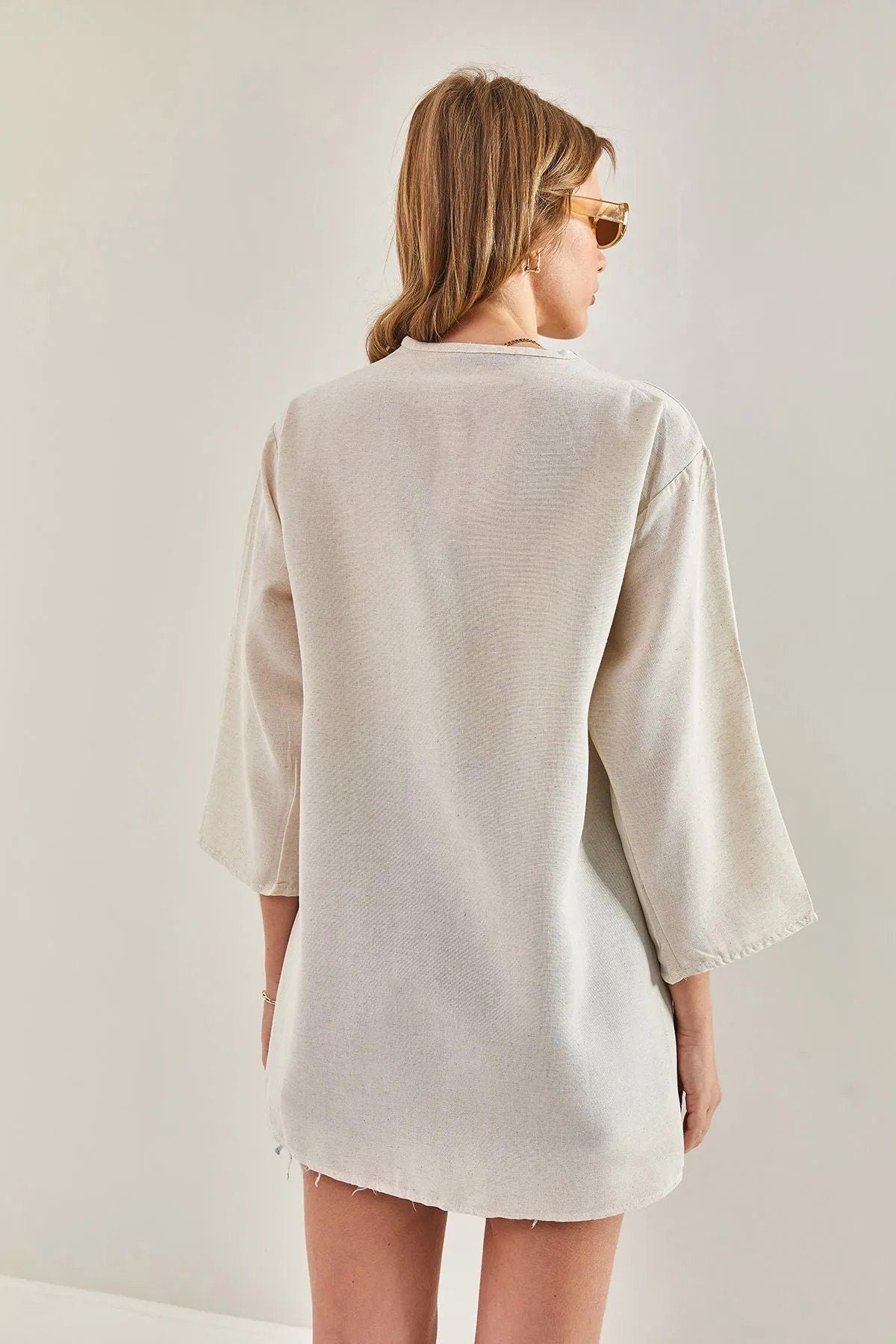 Quimono Patricia de lino color crema