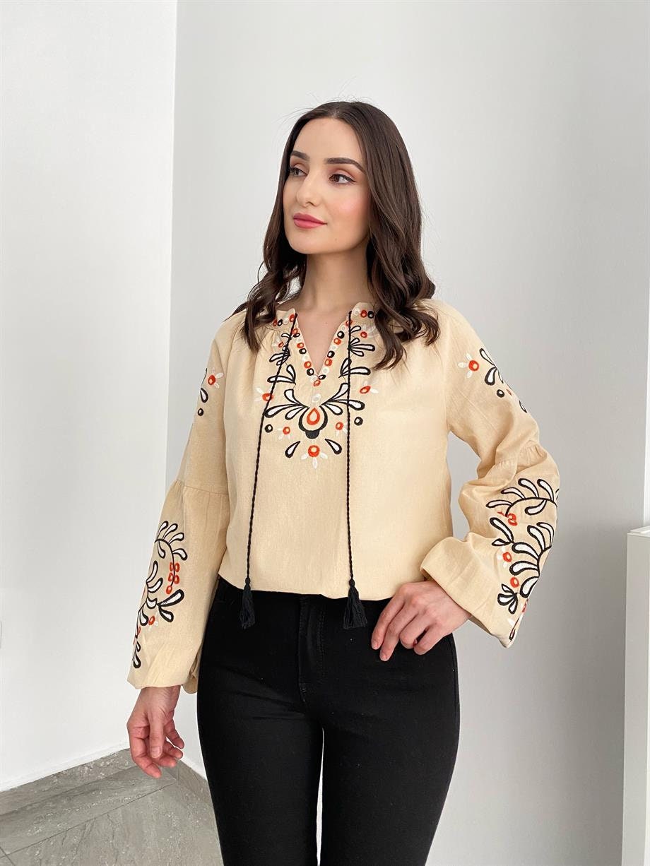 Bohemian Flair Linen-Cotton Blouse