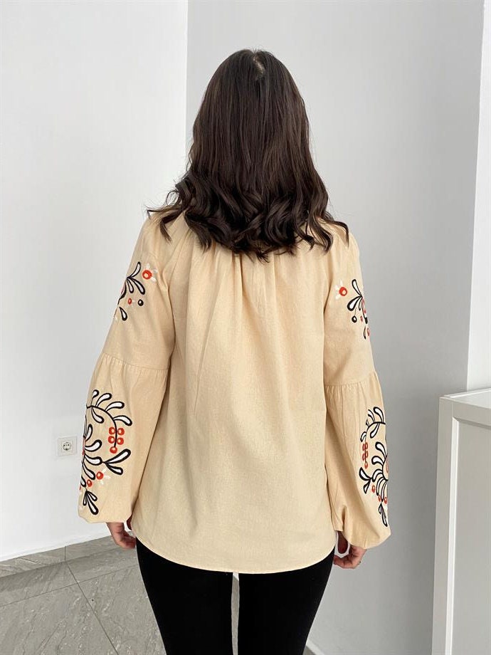 Bohemian Flair Linen-Cotton Blouse