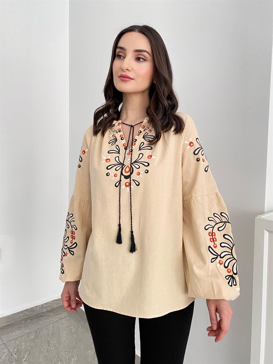 Bohemian Flair Linen-Cotton Blouse