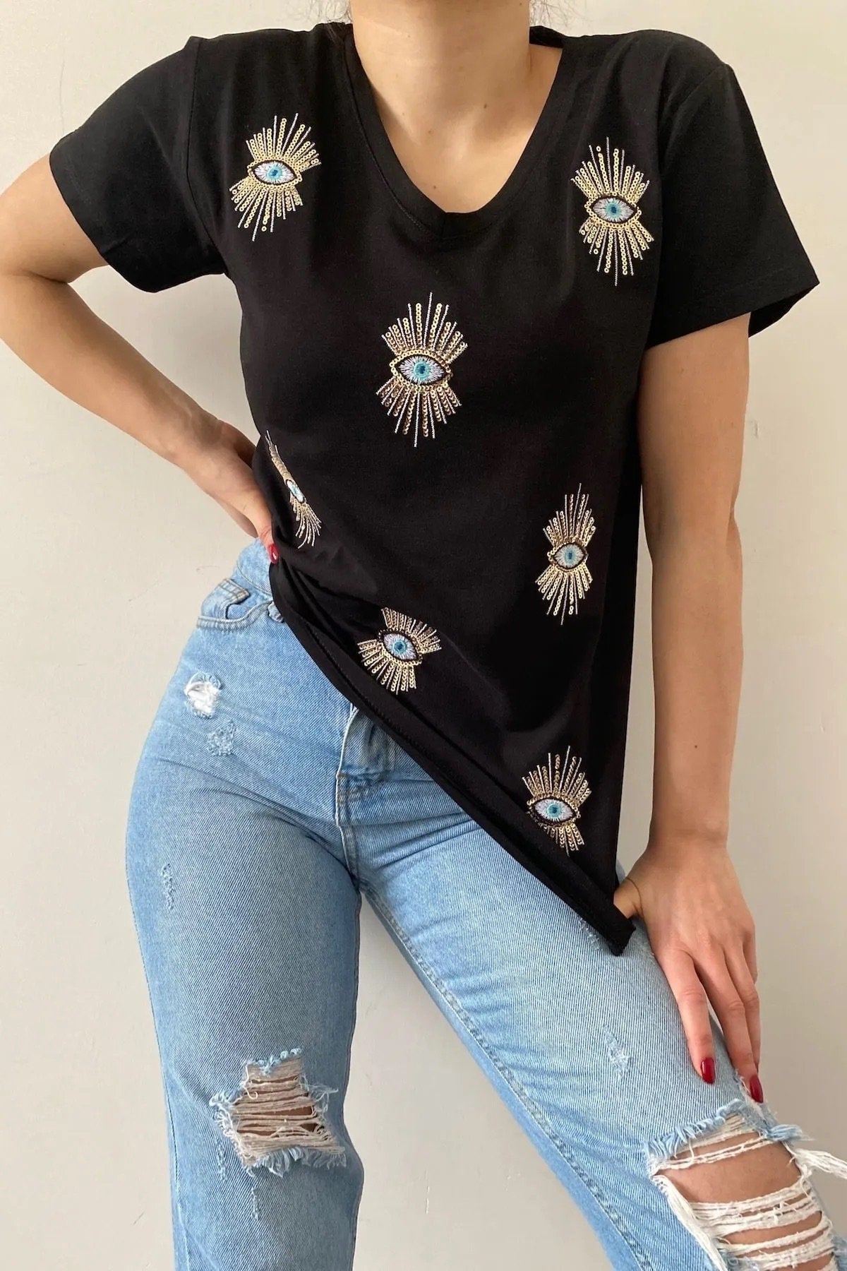 Tilda Evil Eye Sequin T-Shirt - Black