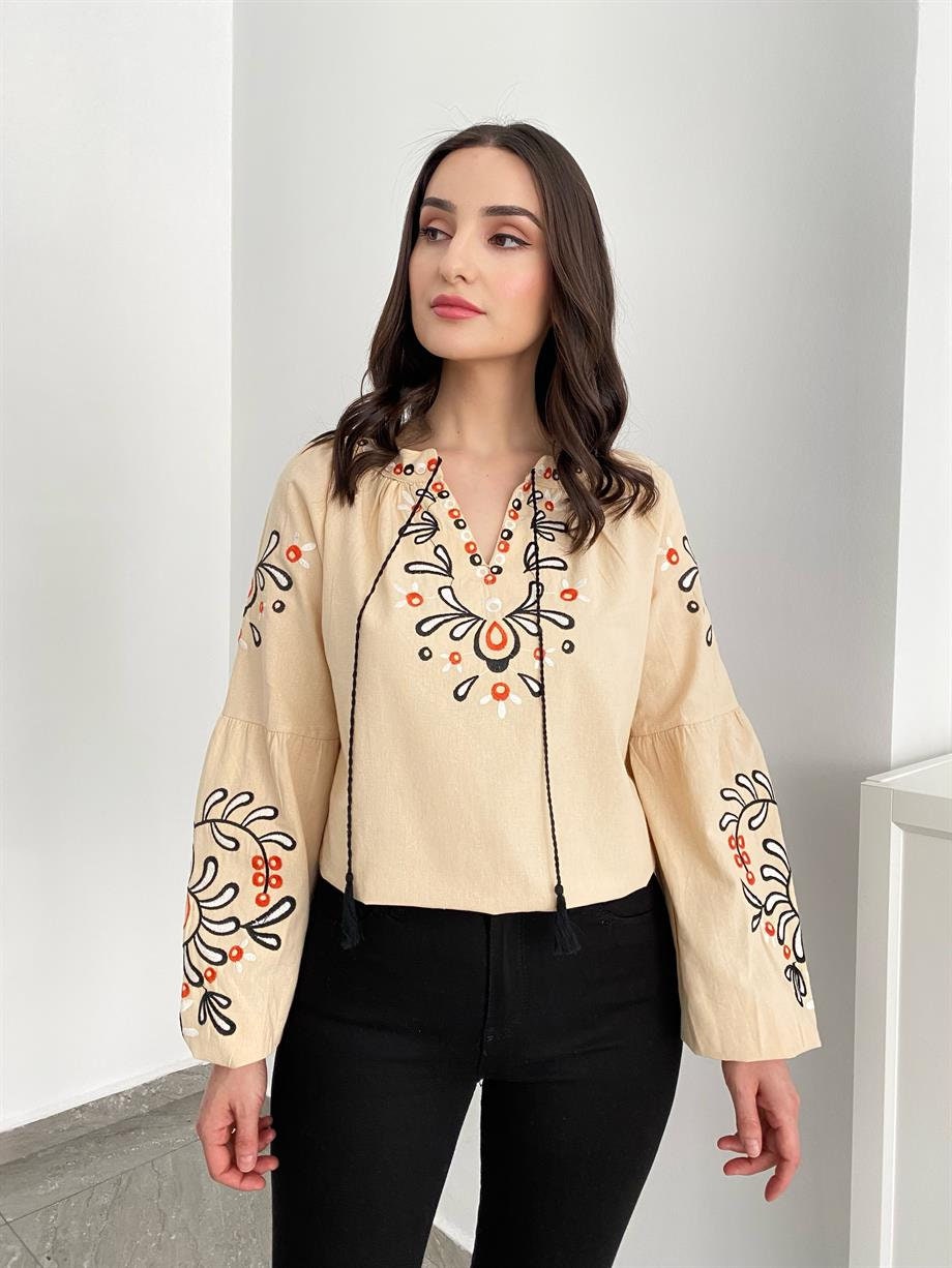 Bohemian Flair Linen-Cotton Blouse