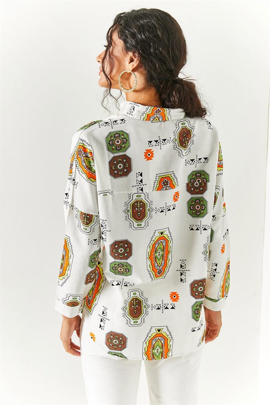 Blusa de lino con estampado étnico Lola Brown