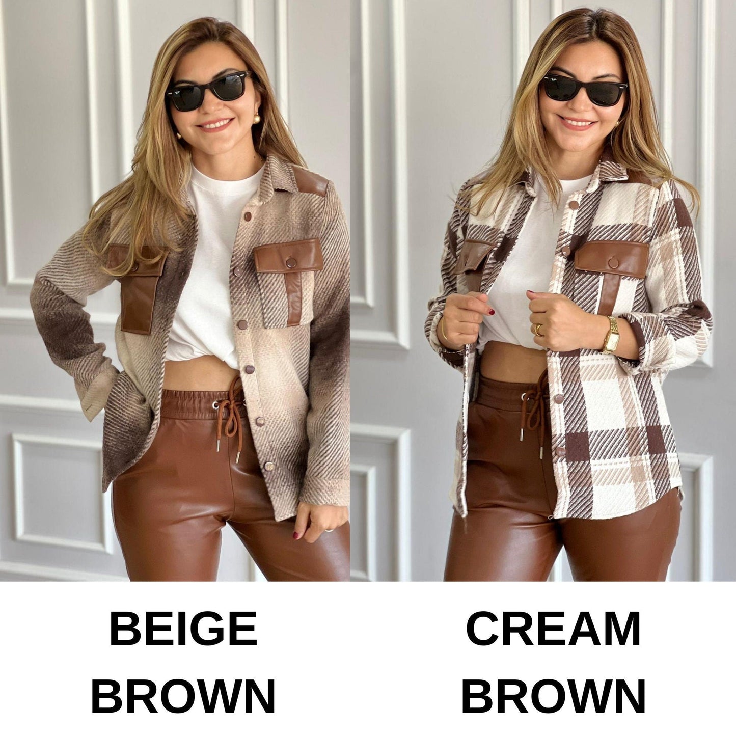 Brown Cotton Plaid Button Down Shacket