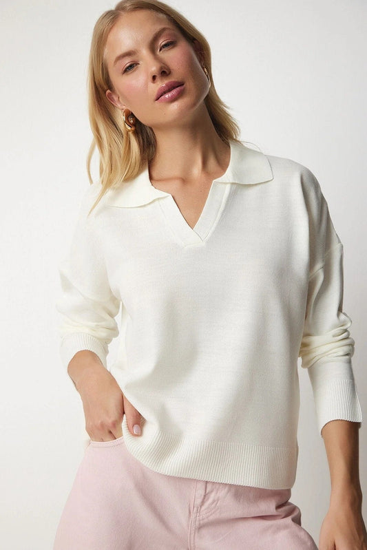 Johnny Collar Polo Ecru Sweater