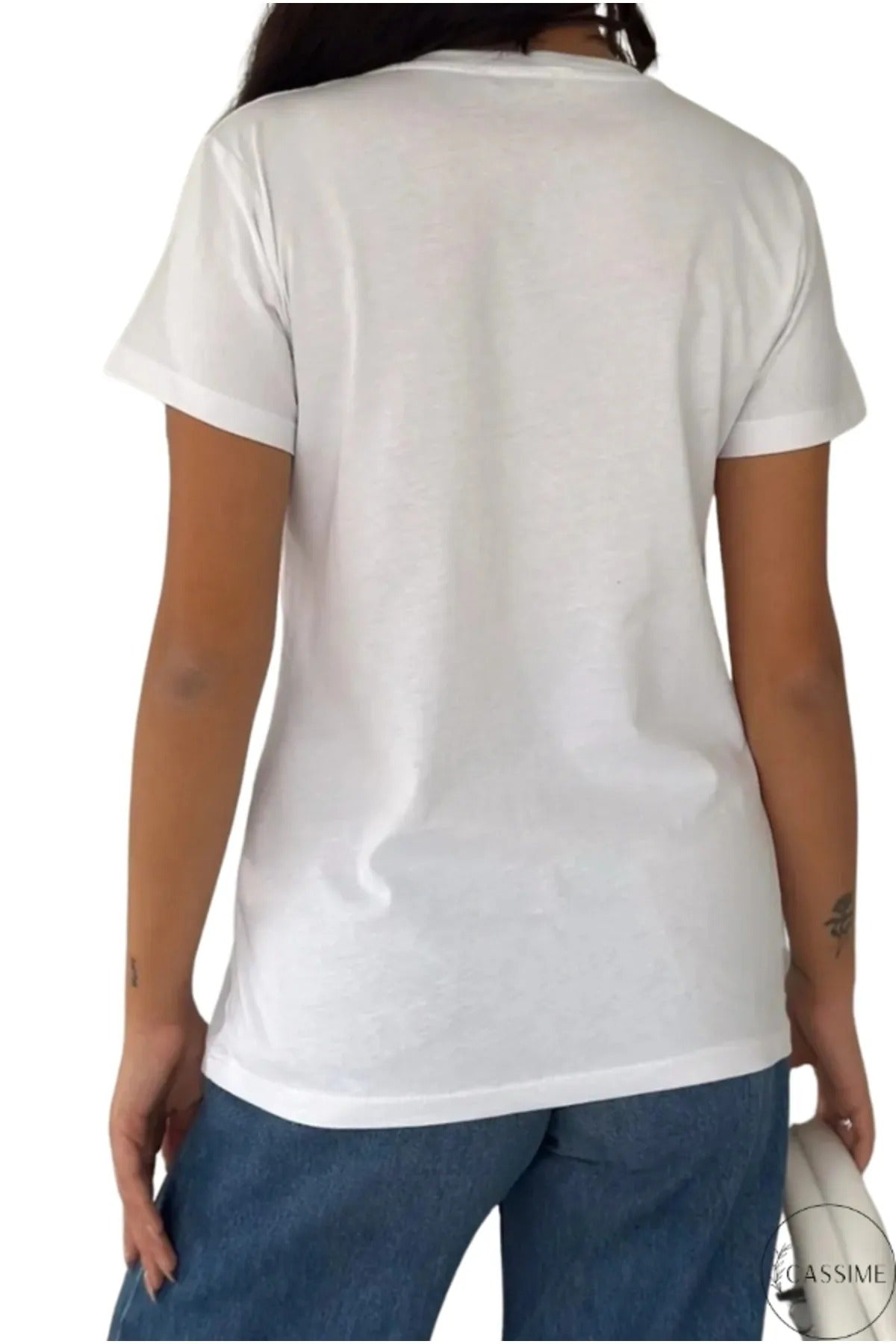 Camiseta de algodón Tilda con lentejuelas, diseño floral en negro y azul