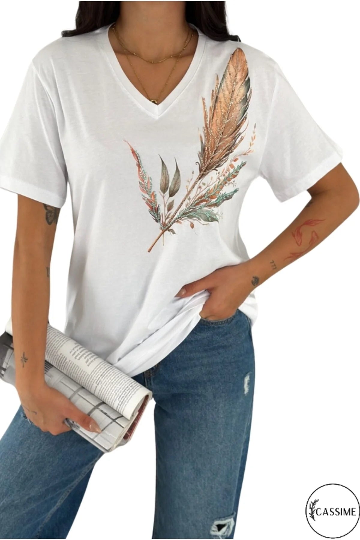 Camiseta de algodón bordada con flores Tilda White