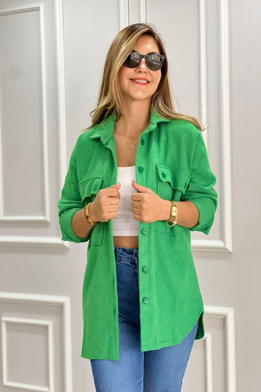 Jessy Grass Green Long Sleeve Blouse Shacket